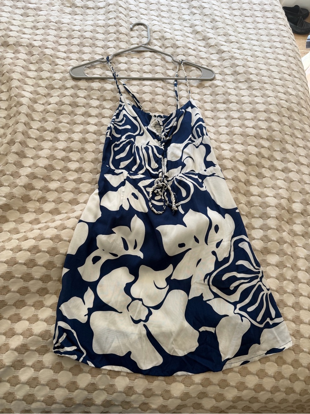 Faithfull the Brand Navy and White Floral Mini Sundress